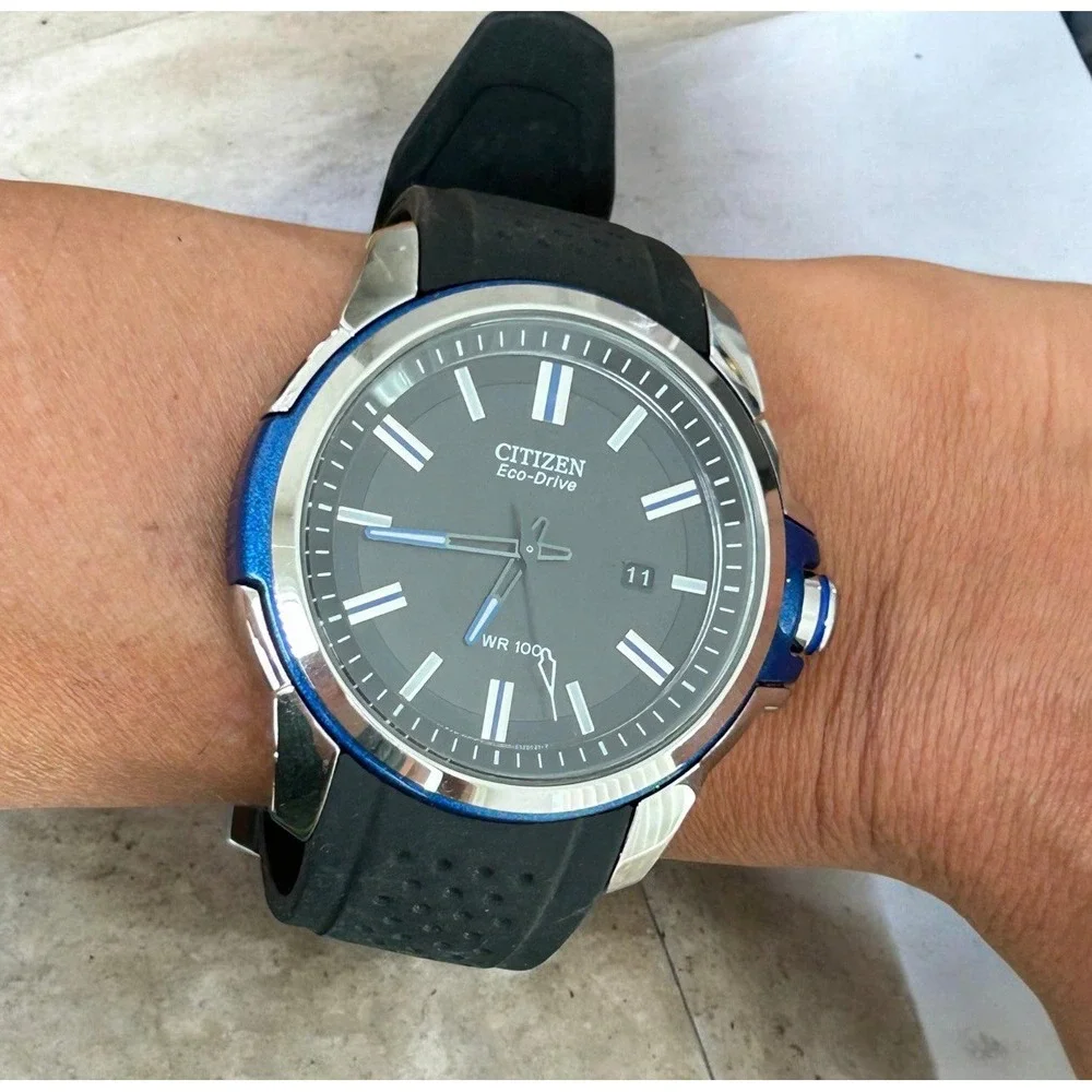 Citizen AR 2.0 Eco-Drive AW1151-04E Men's 44mm Black Blue WR100 Watch